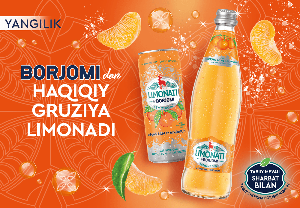 100% TABIIY ""BORJOMI""dan GRUZIYA LIMONADI.  Endi premial shisha qadoqda.